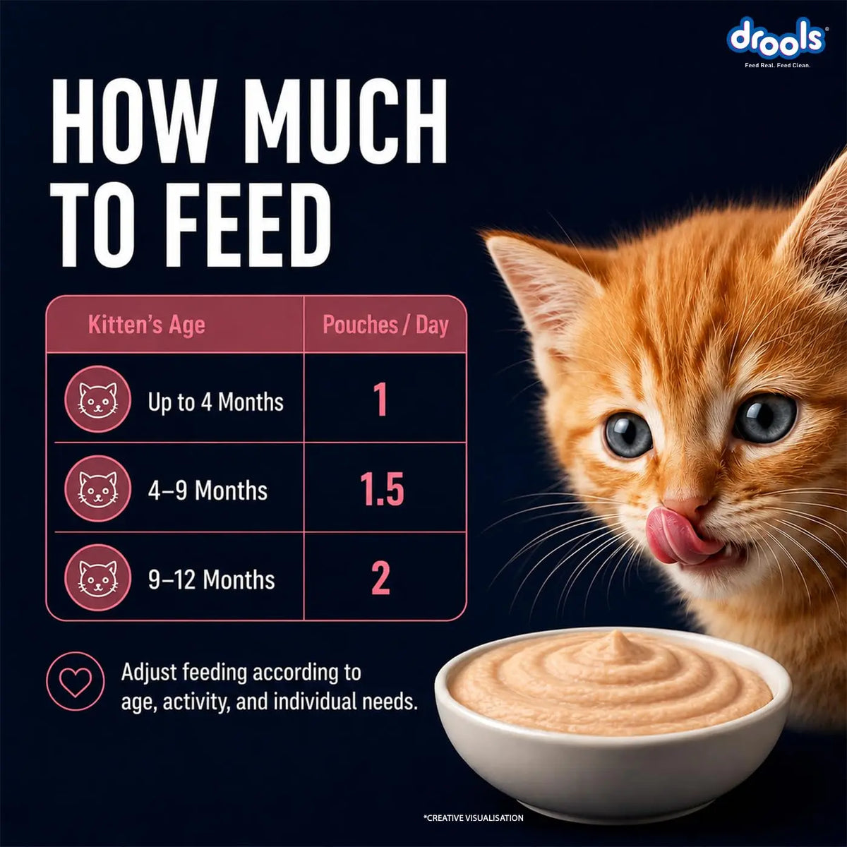 Drools Kitten Wet Mousse 80g Pack of 5, Total 400g | Salmon Flavour | Rich in Protein | Promotes Hydration & Easy to Digest | Packed with Essential Vitamins & Antioxidants Drools