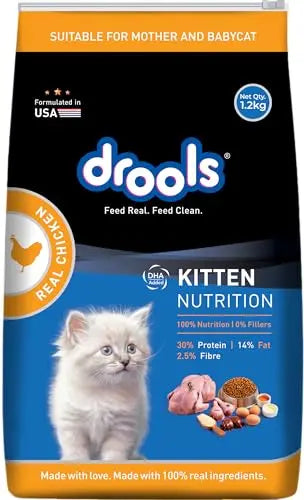 Drools Kitten(1-12 Months) Dry Cat Food, Real Chicken Flavour 1.2 Kg Pack Drools