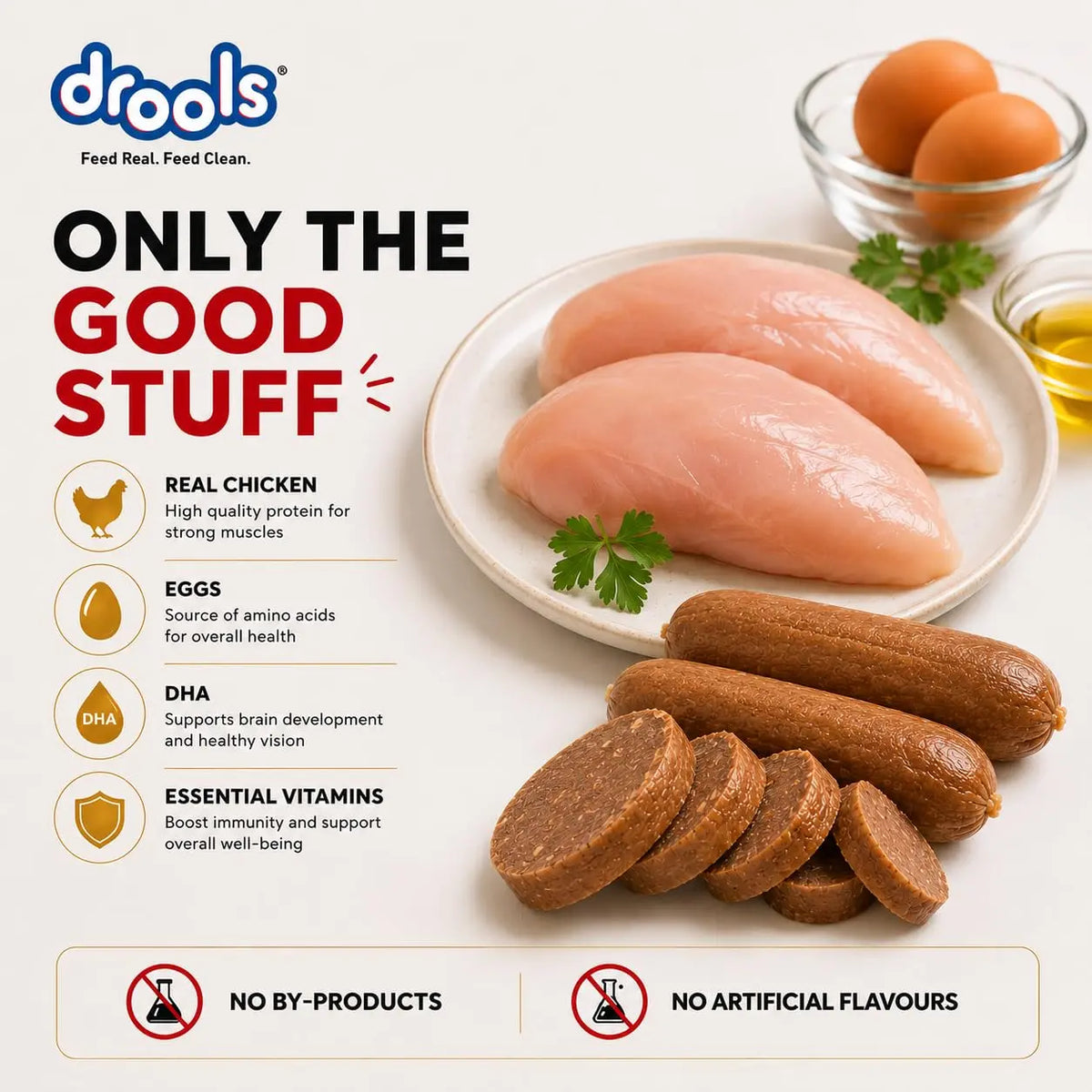Drools Puppy & Adult Dog Sausage 360g (5+1 Free) | Chicken Flavour | Supports Brain & Vision Development | Promotes Muscle Growth | Aids Digestion & Overall Wellness Drools