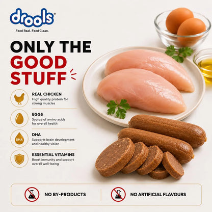 Drools Puppy & Adult Dog Sausage 360g (5+1 Free) | Chicken Flavour | Supports Brain & Vision Development | Promotes Muscle Growth | Aids Digestion & Overall Wellness Drools