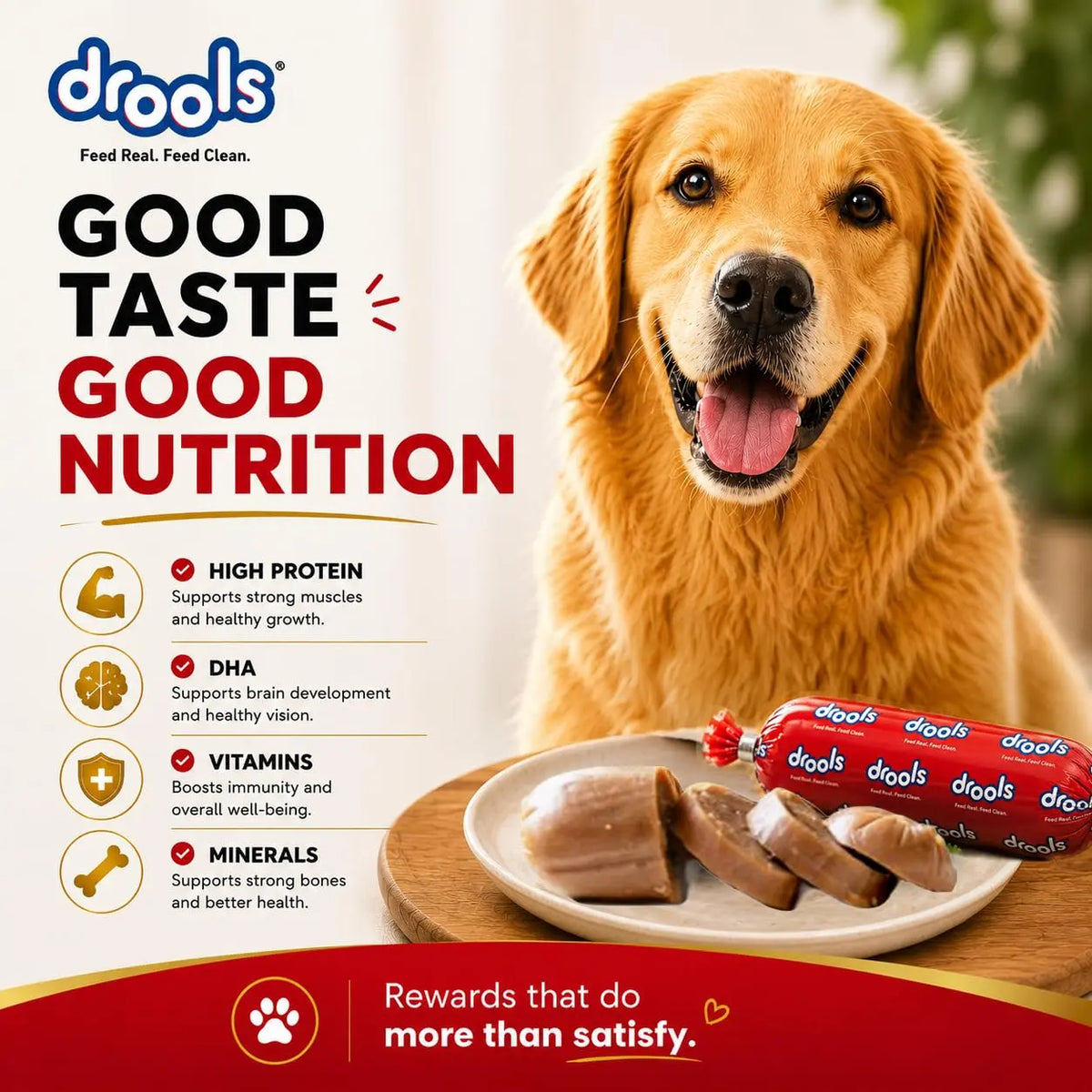Drools Puppy & Adult Dog Sausage 360g (5+1 Free) | Chicken Flavour | Supports Brain & Vision Development | Promotes Muscle Growth | Aids Digestion & Overall Wellness Drools