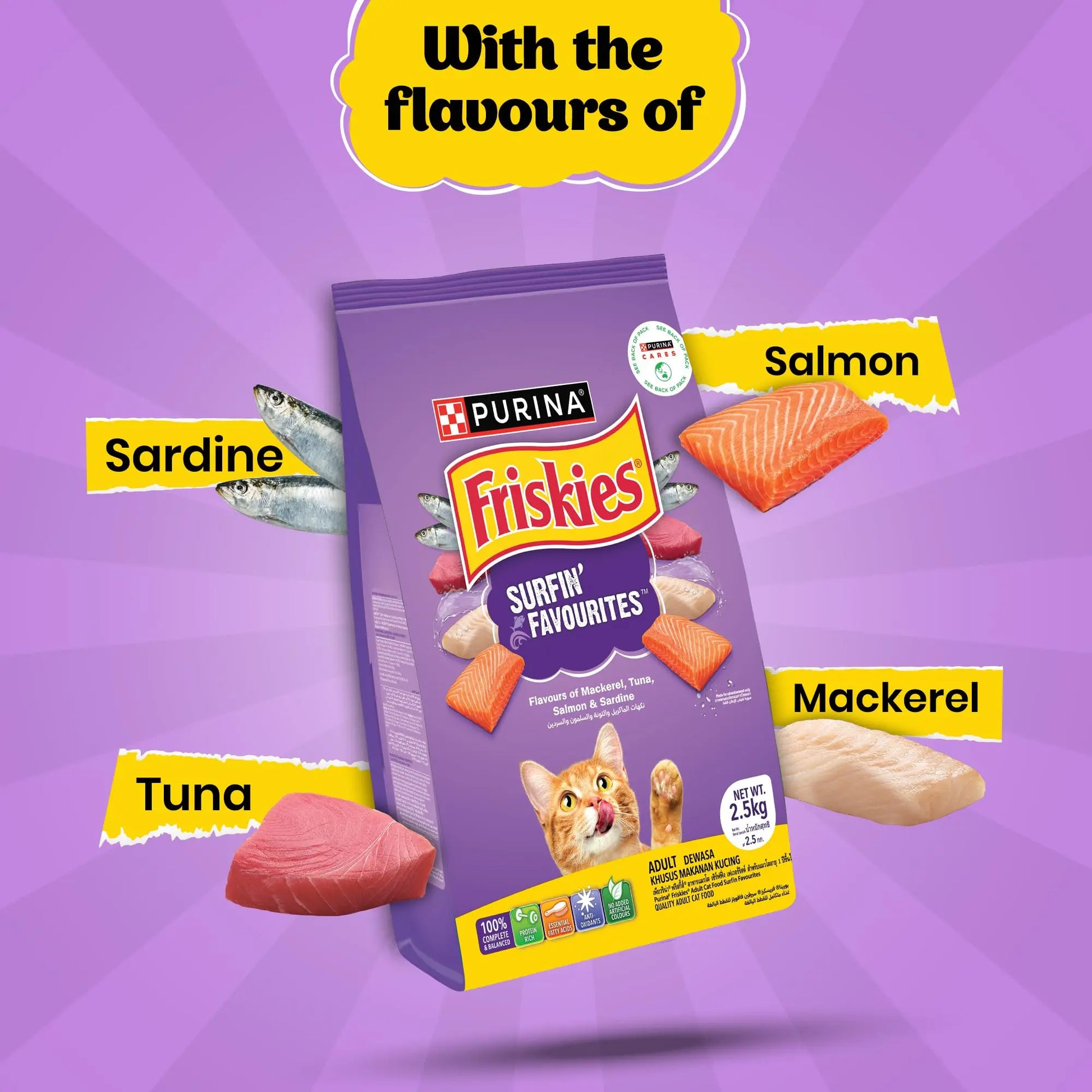 FRISKIES Surfin' Favourites Cat Food, Mackerel Tuna Salmon & Sardine Flavours, 2.5kg, Packet FRISKIES