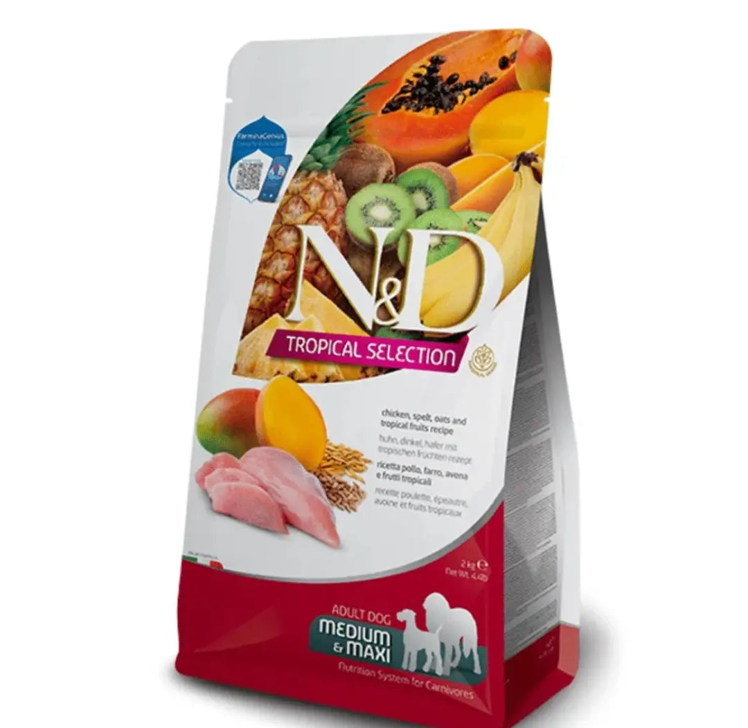 Farmina N&D Tropical Selection Chicken, Spelt, Oats & Tropical Fruits Medium & Maxi Breed Dry Adult Dog Food 10kg Amanpetshop-