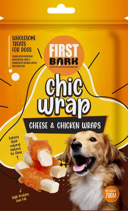 First Bark Chic Wrap Chees & Chicken Wraps Flavour (Pack of 3) Sold by DogsNCats First Bark