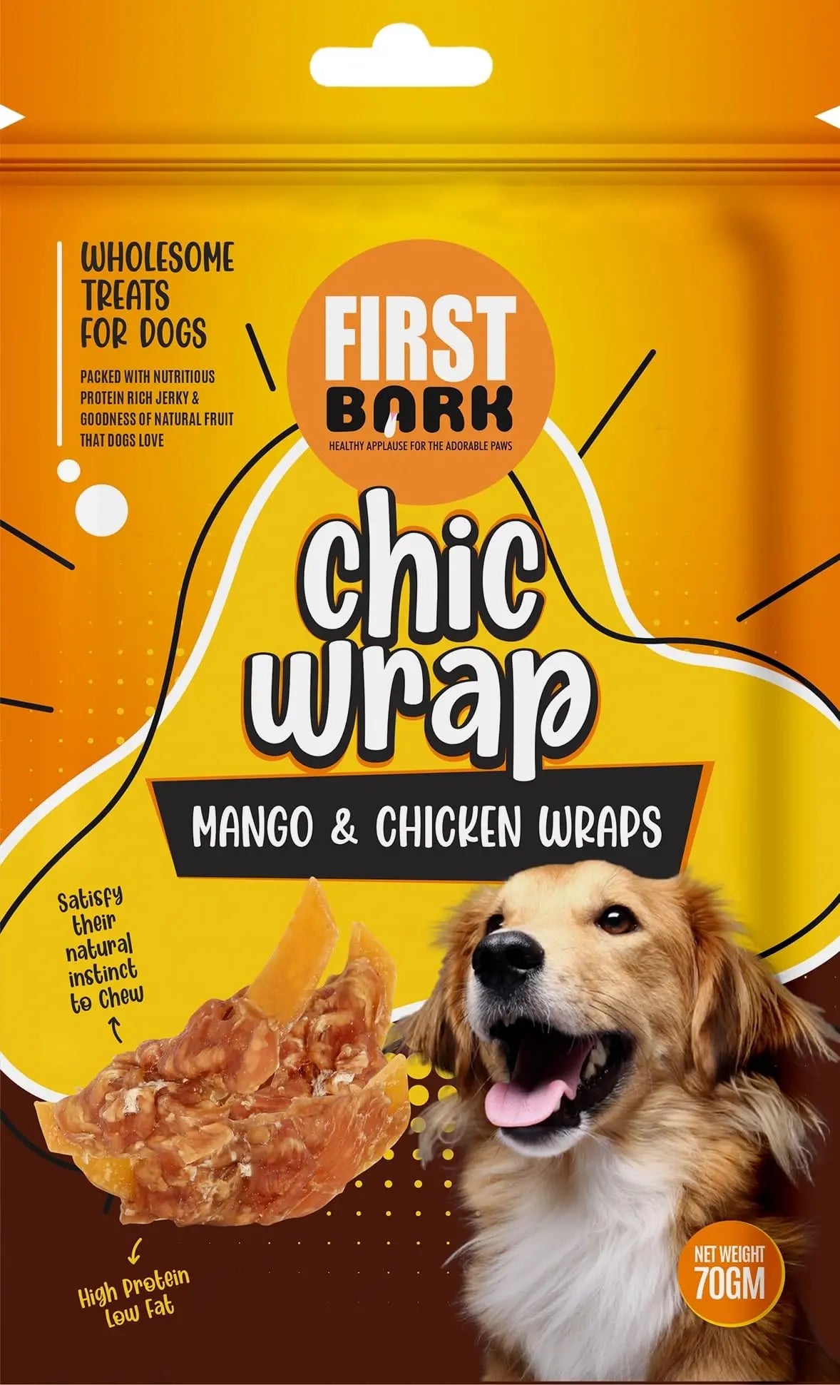 First Bark Chic Wrap Mango & Chicken Wrap Wholesome Treats for Dogs Satisfy Their Natural Instinct to Chew 100% Human Grade Protein Jerky70g (Pack of 3) Sold by DogsNCats First bark