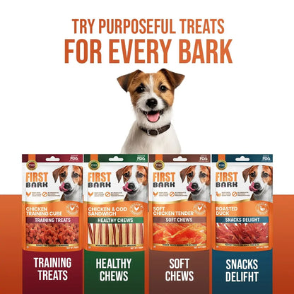 First Bark Dog Treats for Adult Dog & Puppy – Soft Chews Tender Chicken Jerky for Dogs, Small Dogs & Shih Tzu | Easy-to-Chew Puppy Treats & Dog Snacks – Soft Chicken Slice (200g) x1 First Bark