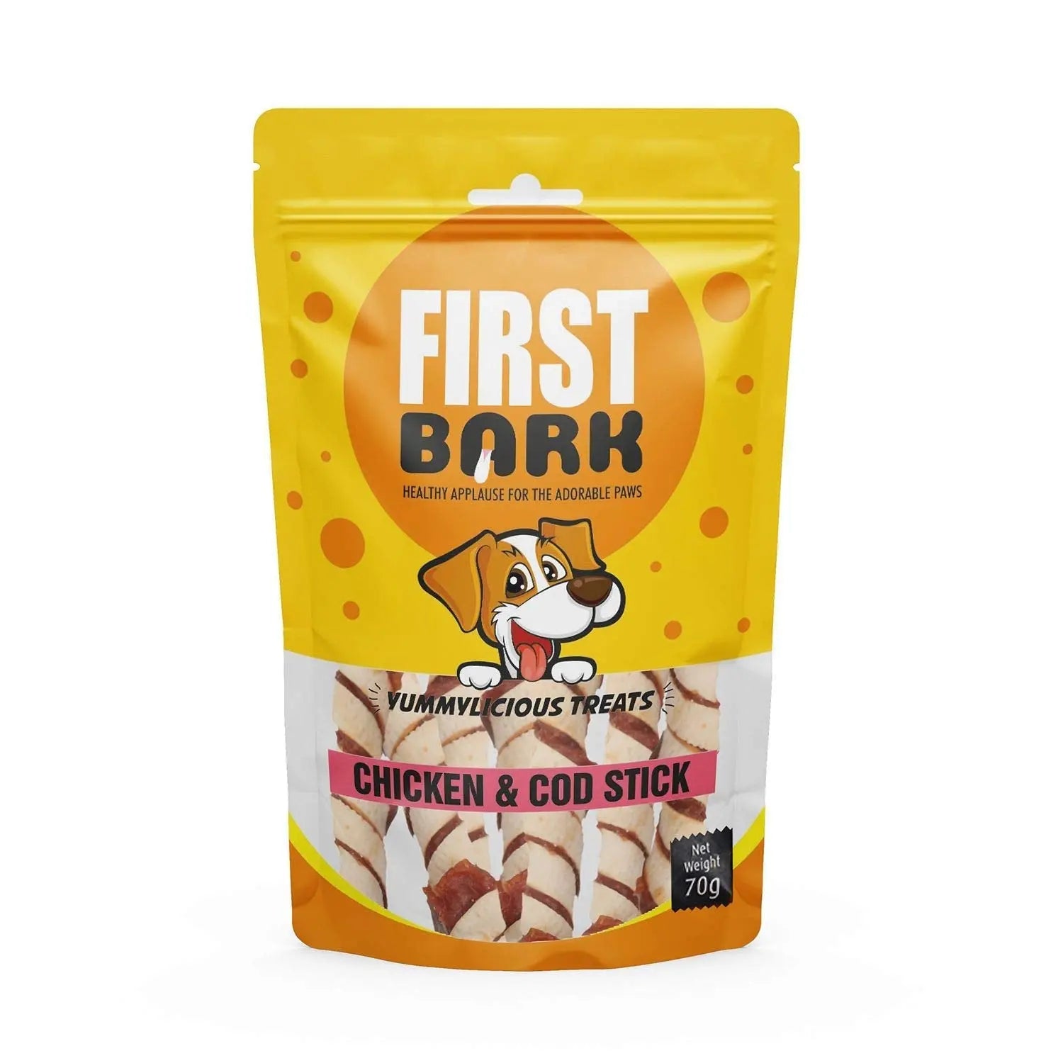 First Bark Yummylicious Jerky Dog Treats, Chicken & Cod Stick,70 g (Pack of 2) with Free Jerhigh Stick Made with Real Chicken Meat 40g Sold by DogsNCats First Bark