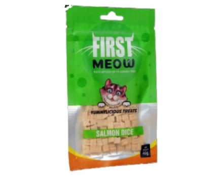 First Meow Cat Jerky Salmon Dice All Natural 100% Digestible & Promotes Healthy Teeth Strong Bones and Joints (Pack of 3) Sold by Fps Amanpetshop-