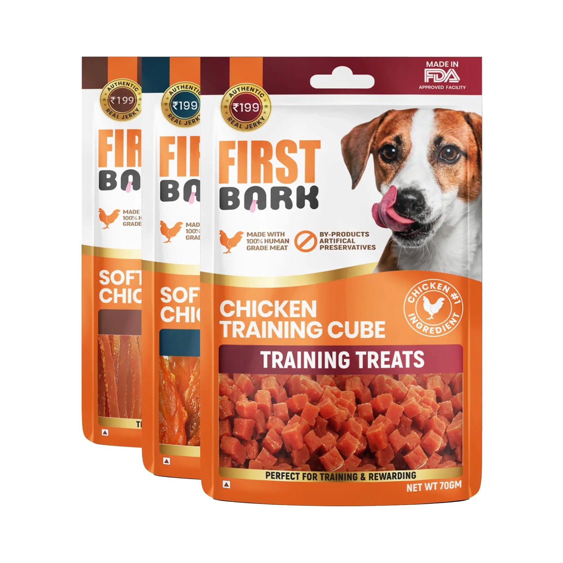 FirstBark Dog Treats for Adult Dog & Puppy – Snack Delights, Soft Chews & Training Chicken Jerky for Dogs, Small Dogs & Shih Tzu | Dog Snacks & Puppy Treats –Assorted (70g) x3 First Bark