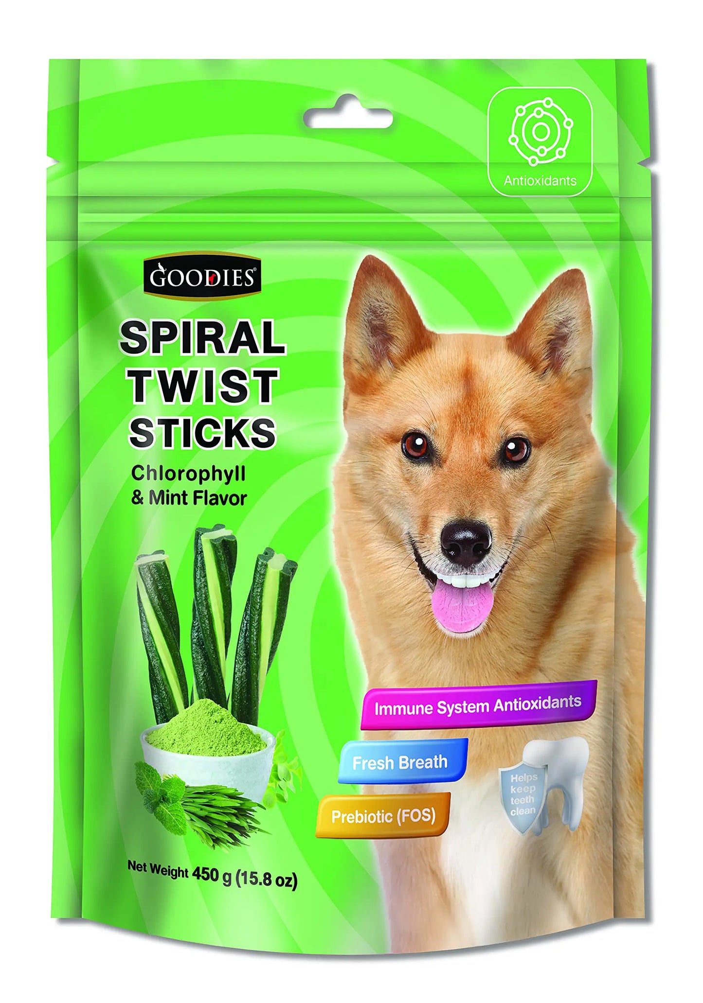 Goodies Dog Energy Treats Spiral Twist Stick Chlorophyll Mint