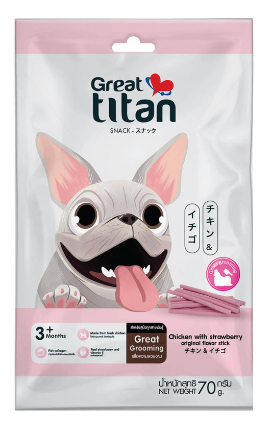 Great Titan Snack Chicken with Strawberry Original Flavor Stick (70g) | Dog Treats for Puppies and Adult Dogs Great Titan