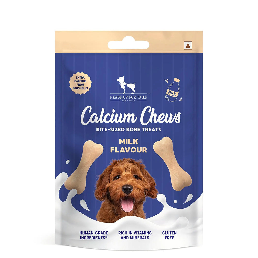 HUFT Calcium Chews Bite-Sized Bone Treats for Dogs - Milk Flavour | Dog Snacks & Training Treats for Puppies & Adult Dogs | Ideal for Shih Tzu Puppies, Small Dogs, and Puppy Training | 200gm Heads Up For Tails