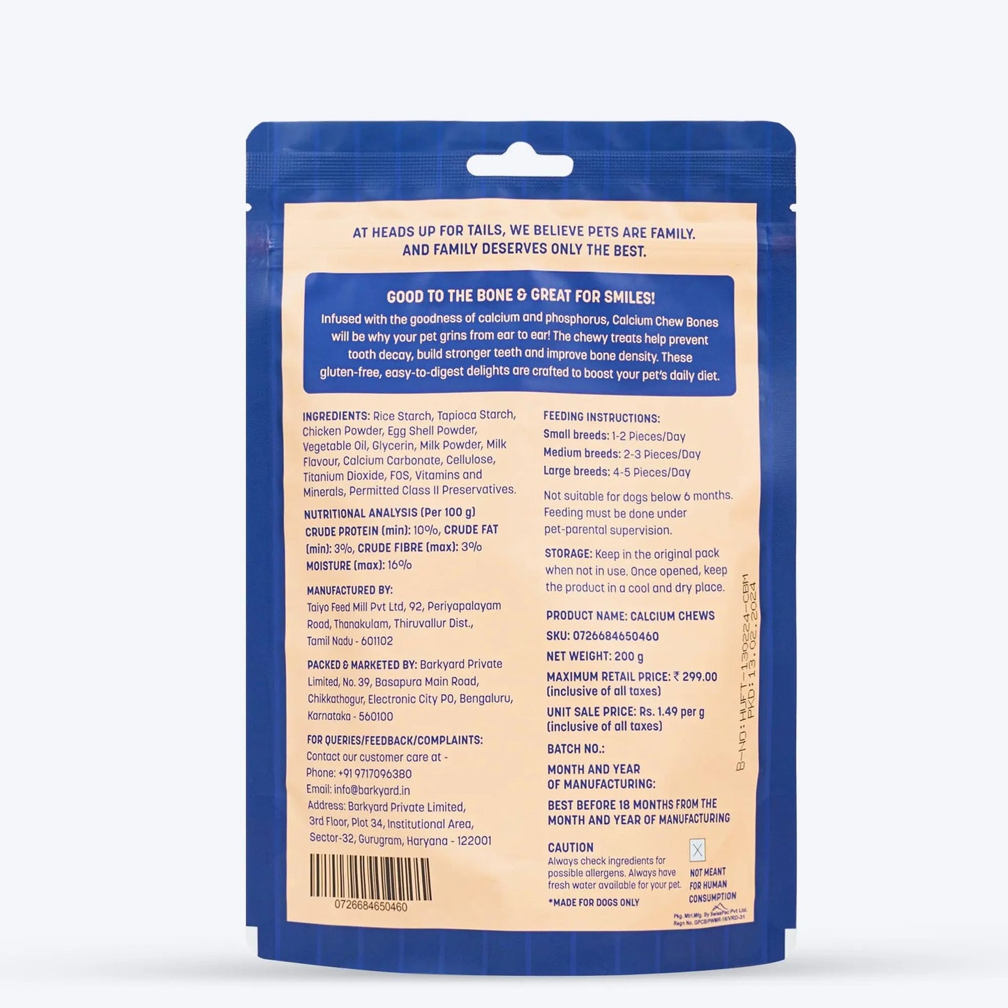 HUFT Calcium Chews Bite-Sized Bone Treats for Dogs - Milk Flavour | Dog Snacks & Training Treats for Puppies & Adult Dogs | Ideal for Shih Tzu Puppies, Small Dogs, and Puppy Training | 200gm Heads Up For Tails