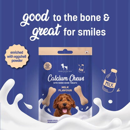 HUFT Calcium Chews Bite-Sized Bone Treats for Dogs - Milk Flavour | Dog Snacks & Training Treats for Puppies & Adult Dogs | Ideal for Shih Tzu Puppies, Small Dogs, and Puppy Training | 200gm Heads Up For Tails