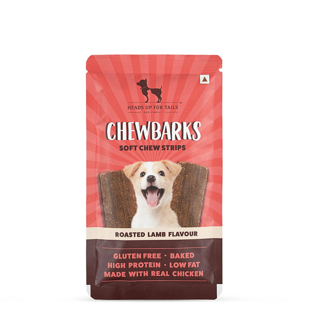 HUFT Chewbarks Roasted Lamb Soft Chew Strips Treat for Dogs | Soft & Tasty Dog Snacks for Puppies, Small Dogs & Adult Dogs | Perfect Treats for Training & Rewards - 30 gm | Packs of 3 Heads Up For Tails