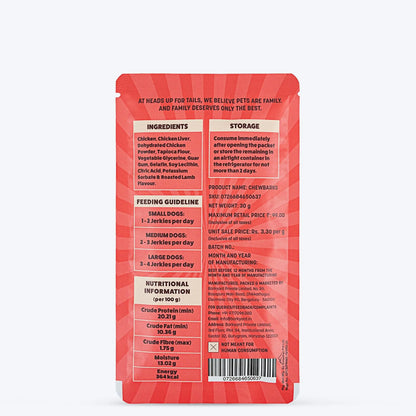 HUFT Chewbarks Roasted Lamb Soft Chew Strips Treat for Dogs | Soft & Tasty Dog Snacks for Puppies, Small Dogs & Adult Dogs | Perfect Treats for Training & Rewards - 30 gm | Packs of 3 Heads Up For Tails