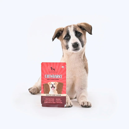 HUFT Chewbarks Roasted Lamb Soft Chew Strips Treat for Dogs | Soft & Tasty Dog Snacks for Puppies, Small Dogs & Adult Dogs | Perfect Treats for Training & Rewards - 30 gm | Packs of 3 Heads Up For Tails