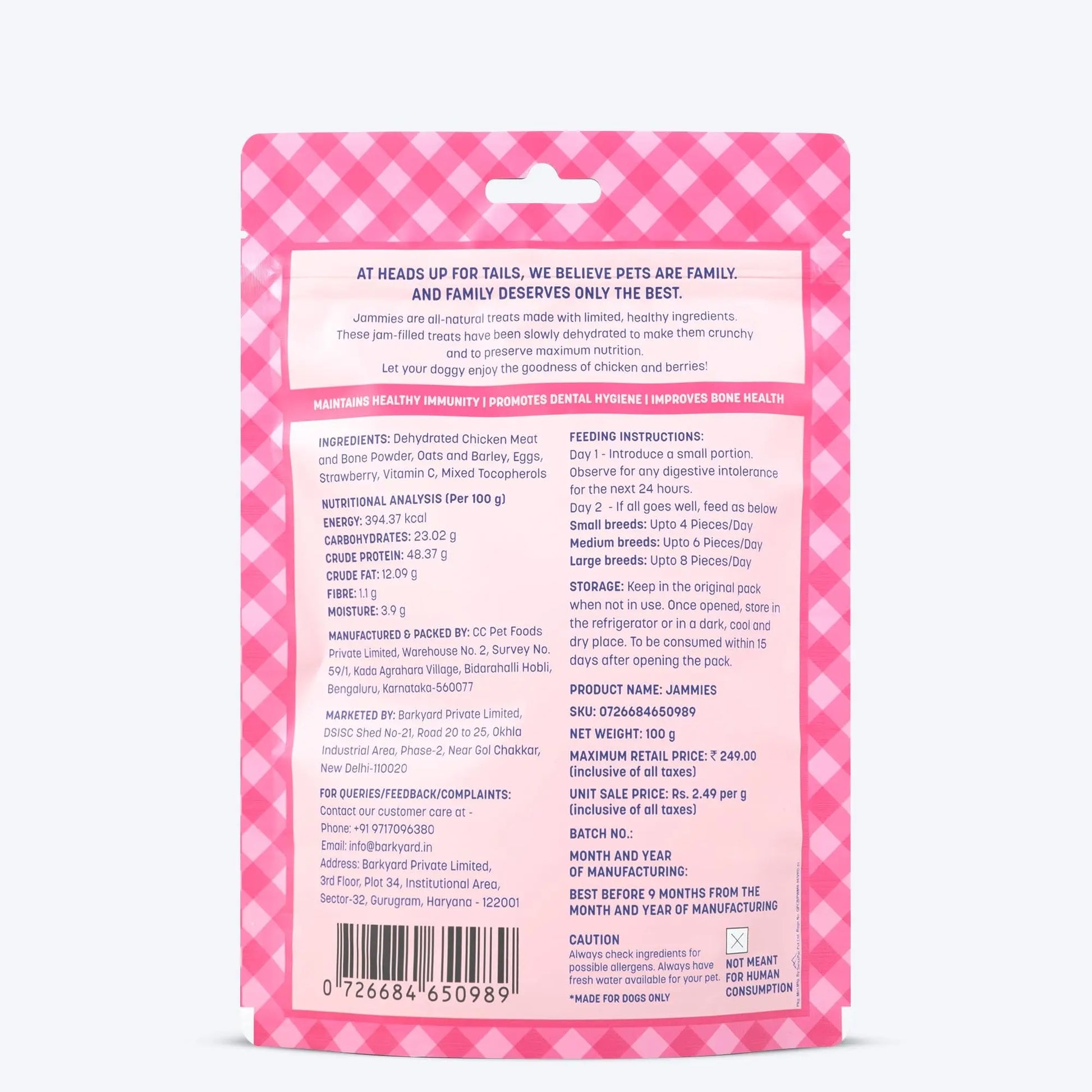 HUFT Jammies - Chicken Filled with Strawberry Jam Dog Treats - 100g | Dog Treats for Puppy & Adult | Training Treats for Small Dogs | Tasty & Healthy Pet Snacks Heads Up For Tails