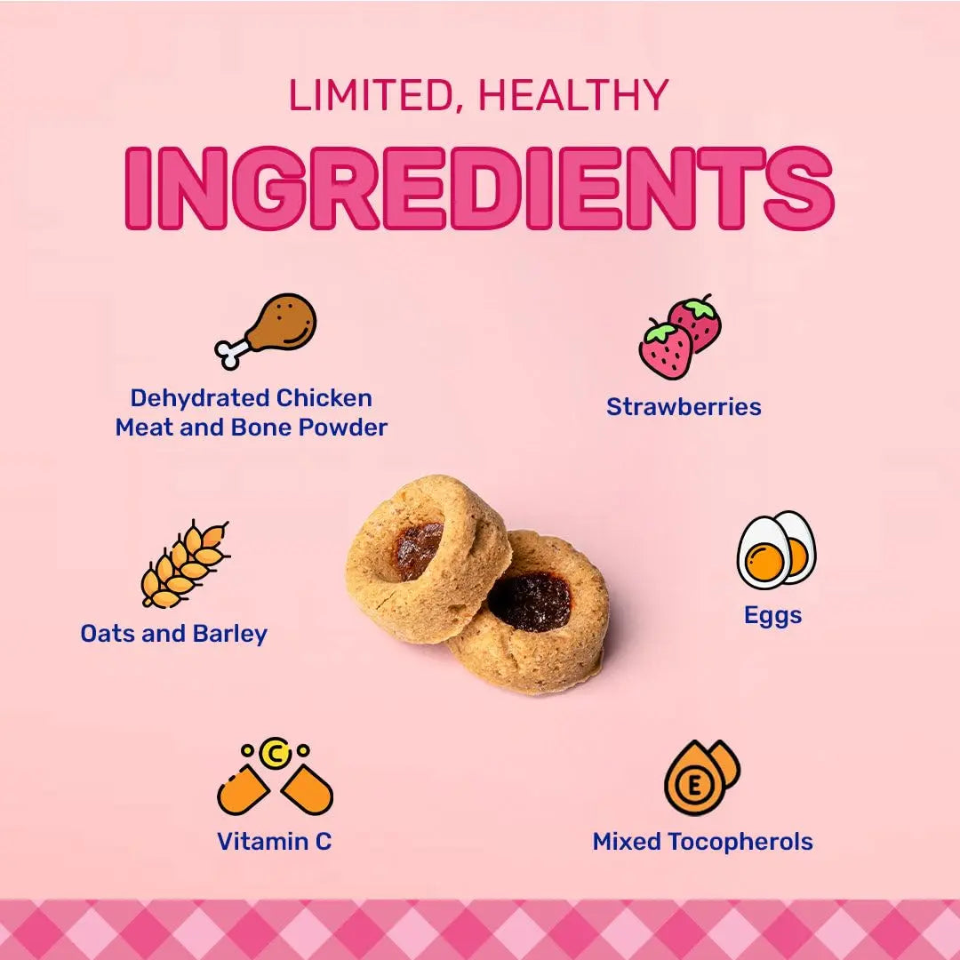 HUFT Jammies - Chicken Filled with Strawberry Jam Dog Treats - 100g | Dog Treats for Puppy & Adult | Training Treats for Small Dogs | Tasty & Healthy Pet Snacks Heads Up For Tails