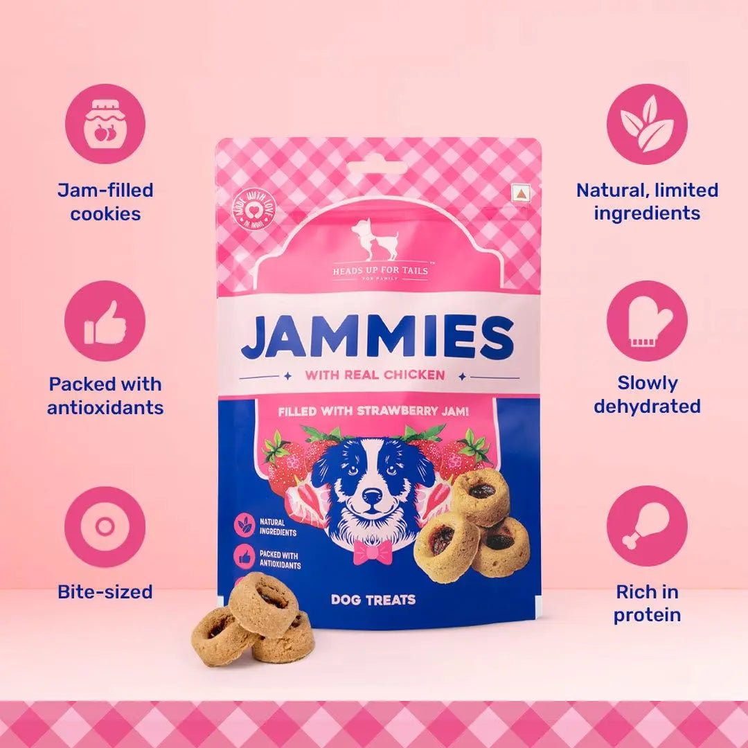 HUFT Jammies - Chicken Filled with Strawberry Jam Dog Treats - 100g | Dog Treats for Puppy & Adult | Training Treats for Small Dogs | Tasty & Healthy Pet Snacks Heads Up For Tails