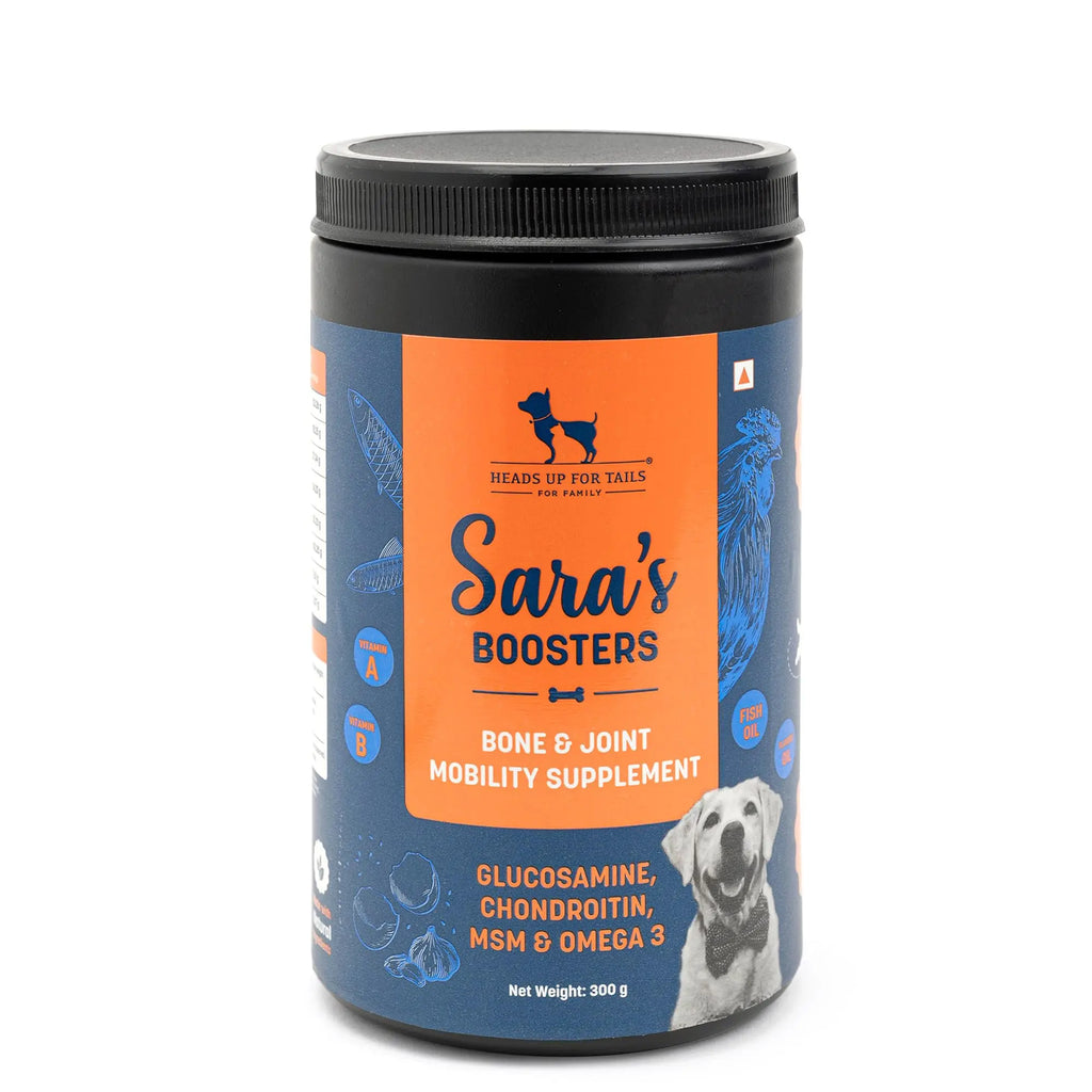 HUFT Sara's Boosters Bone & Joint Mobility Dog Supplement - 300gm | Bone Strength & Gut Health | Promotes Flexibility | Multi-Nutrients | Healthy & Everyday Supplement | All Life Stages | All Breeds Heads Up For Tails