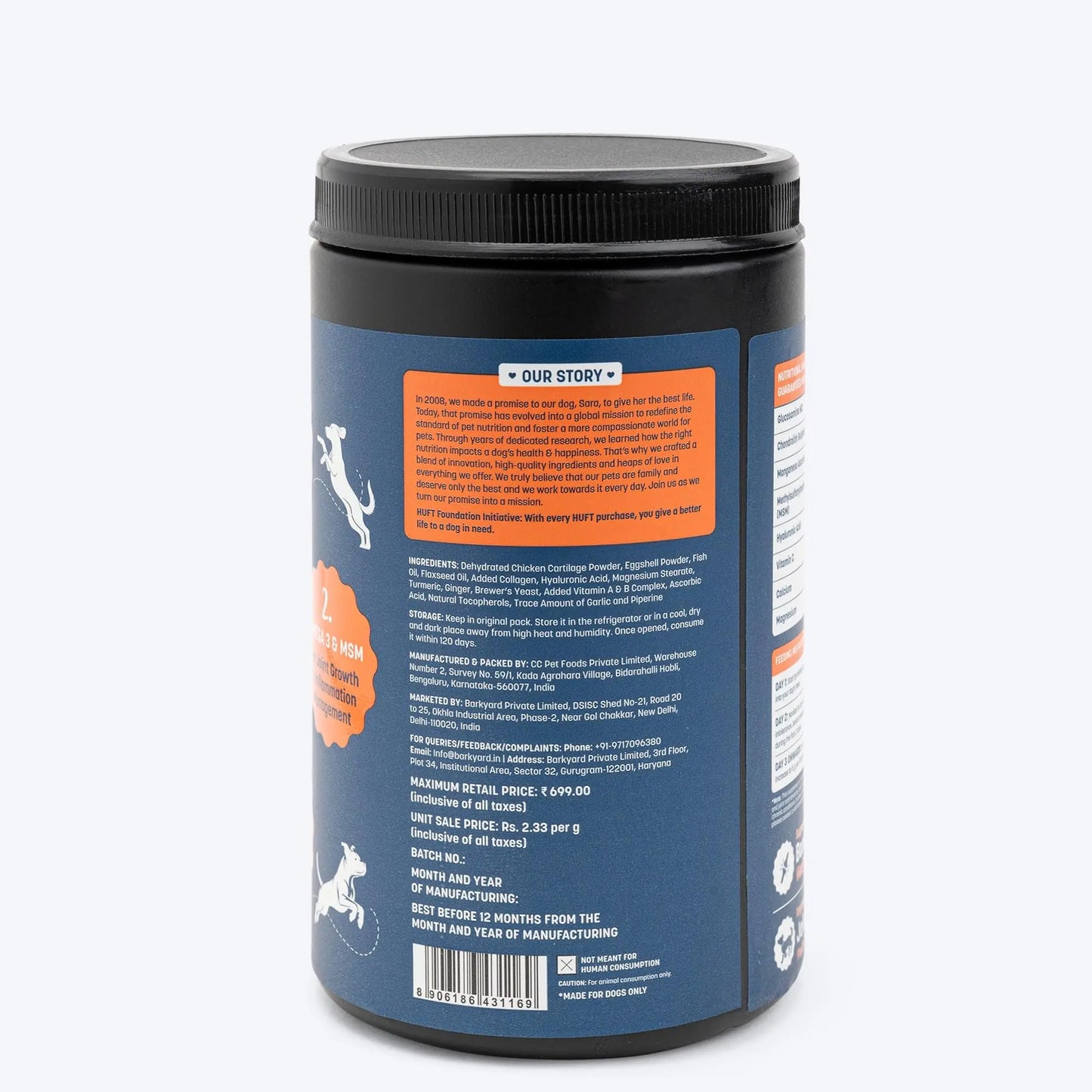 HUFT Sara's Boosters Bone & Joint Mobility Dog Supplement - 300gm | Bone Strength & Gut Health | Promotes Flexibility | Multi-Nutrients | Healthy & Everyday Supplement | All Life Stages | All Breeds Heads Up For Tails