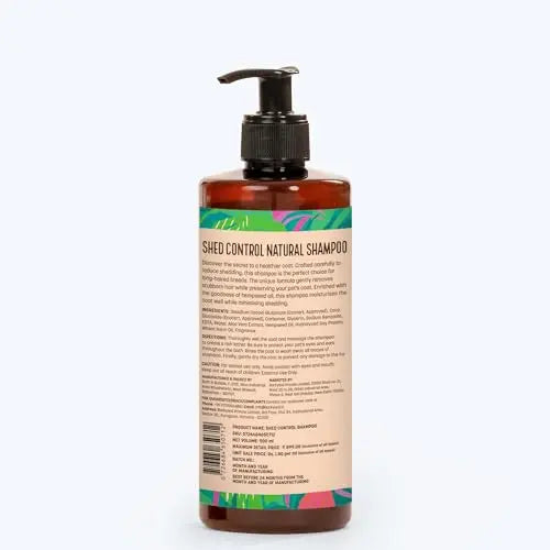 HUFT Shed Control Natural Shampoo for Dogs (Over 12 Weeks) - Hempseed Oil - 500ml | Pet Shampoo for Shedding Control | Best for Labrador, Pomeranian & German Shepherd | for All Breeds Heads Up For Tails