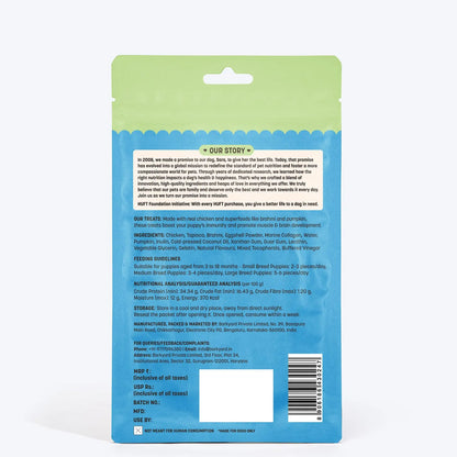 HUFT Yum Nums Chicken, Brahmi & Marine Collagen Puppy Soft Treats | Healthy Dog Treats for Puppies | Soft Chewy Snacks | Puppy Training Treats | High Protein, Joint Support - 70gm | Pack of 3 Heads Up For Tails