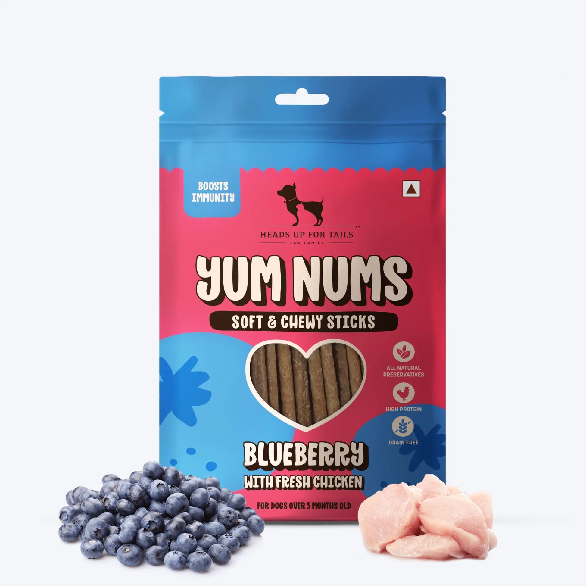 HUFT Yum Nums Soft & Chewy Sticks - Blueberry & Chicken | Dog Treats for Puppies & Adults | Training Treats | Healthy Dog Snacks | Puppy Treats for Small Dogs - 75gm | Pack of 2 Heads Up For Tails