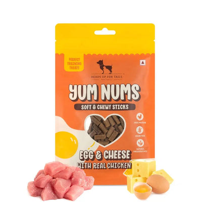 HUFT Yum Nums Soft & Chewy Sticks - Egg & Cheese with Chicken | Healthy Dog Treats | High-Protein, Gluten & Grain-Free | No Artificial Colors, Salt & Sugar-Free - 75gm Heads Up For Tails