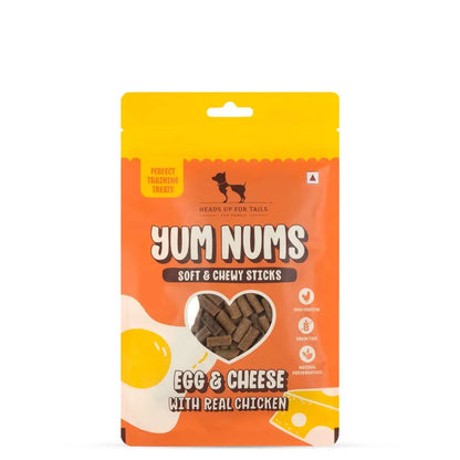 HUFT Yum Nums Soft & Chewy Sticks - Egg & Cheese with Chicken | Healthy Dog Treats | High-Protein, Gluten & Grain-Free | No Artificial Colors, Salt & Sugar-Free - 75gm Heads Up For Tails