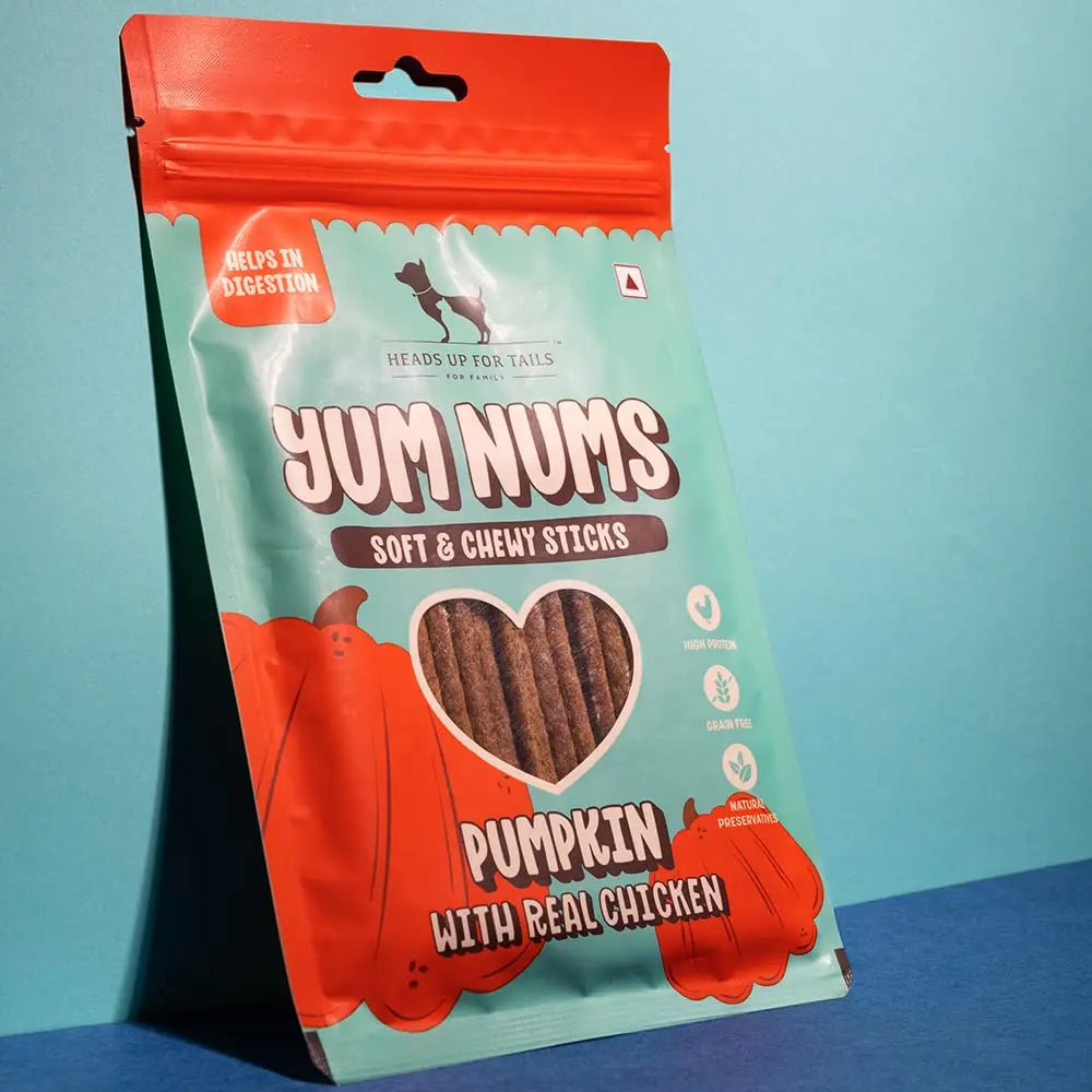 HUFT Yum Nums Soft & Chewy Sticks - Pumpkin with Chicken | Dog & Puppy Treats | Training Snacks for Small & Adult Dogs | High-Protein, Healthy Dog Treats - 75gm Heads Up For Tails