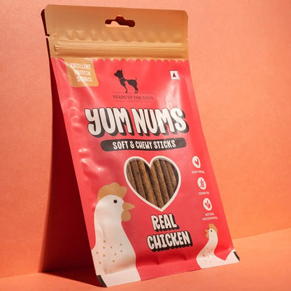 HUFT Yum Nums Soft & Chewy Sticks - Real Chicken | Dog Training Treats | Healthy Dog Snacks | Dog Treats for Puppies & Adults | Pet Chews & Tasty Rewards - 75gm Heads Up For Tails
