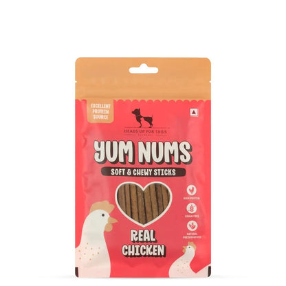 HUFT Yum Nums Soft & Chewy Sticks - Real Chicken | Dog Training Treats | Healthy Dog Snacks | Dog Treats for Puppies & Adults | Pet Chews & Tasty Rewards - 75gm Heads Up For Tails
