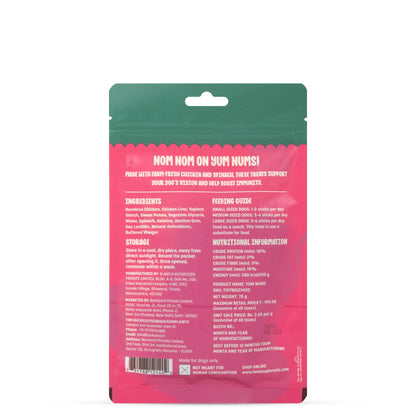 HUFT Yum Nums Soft & Chewy Sticks - Spinach with Real Chicken Dog Treats | Healthy Dog Snacks | Puppy Training Treats | Veg & Non-Veg Treats for Small & Adult Dogs - 75gm | Pack of 2 Heads Up For Tails