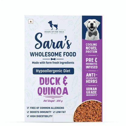 Heads Up For Tails All Life Stages Huft Sara's Wholesome Natural Wet Dog Food With Added Vitamins&Minerals|Gluten Free|Vet Approved Recipies|Hypoallergenic Diet Duck&Quinoa Dog Wet Food-300Gm Heads Up For Tails