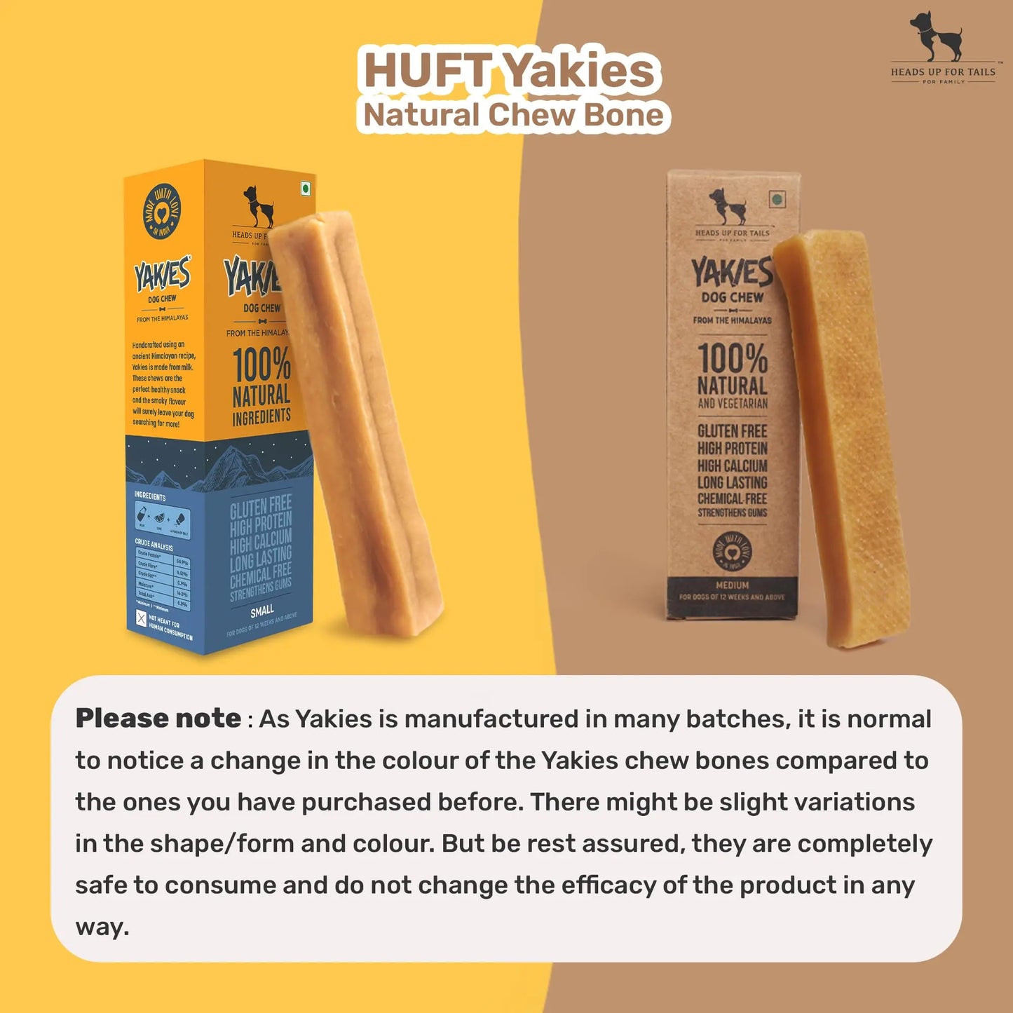 Heads Up For Tails All Life Stages Huft Yakies Organic Dog Cheese Chew Bone(Medium 3 Pcs) Heads Up For Tails