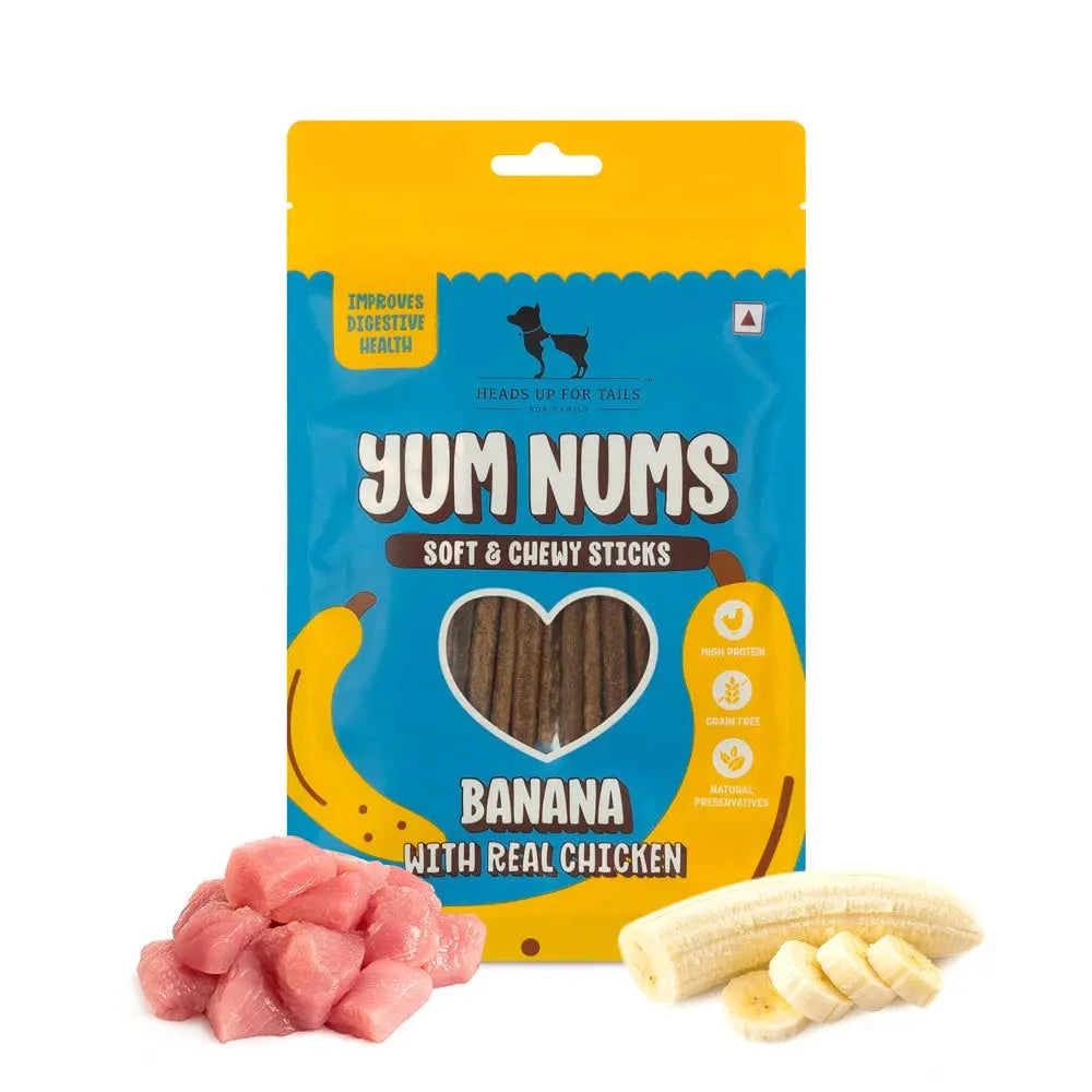 Heads Up For Tails All Life Stages Stick Yum Nums - Banana & Chicken Dog Treats | Puppy Training Treats | Dog Snacks & Treats for Small & Large Dogs | High-Protein, Soft & Chewy - 75gm Heads Up For Tails