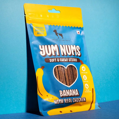 Heads Up For Tails All Life Stages Stick Yum Nums - Banana & Chicken Dog Treats | Puppy Training Treats | Dog Snacks & Treats for Small & Large Dogs | High-Protein, Soft & Chewy - 75gm Heads Up For Tails