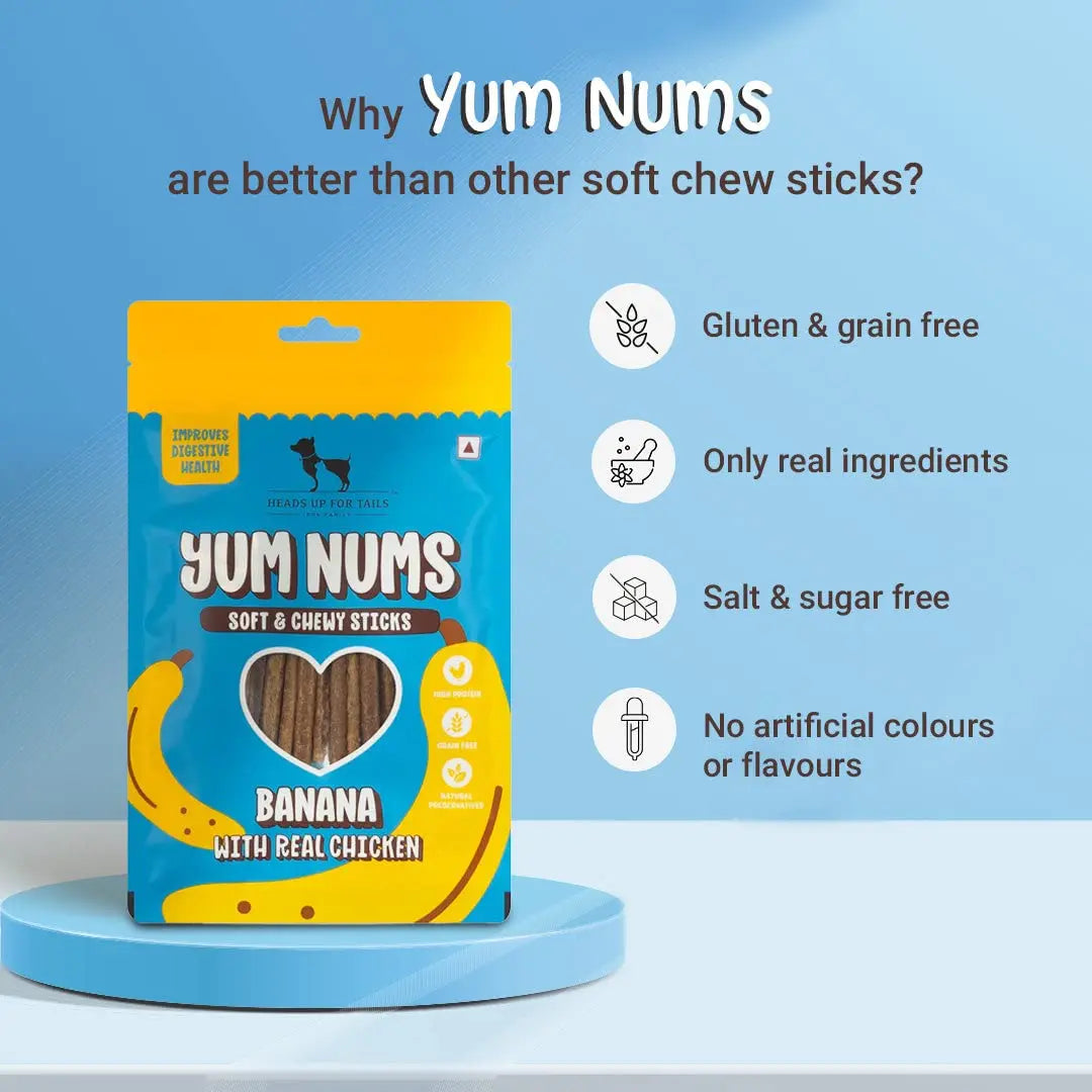 Heads Up For Tails All Life Stages Stick Yum Nums - Banana & Chicken Dog Treats | Puppy Training Treats | Dog Snacks & Treats for Small & Large Dogs | High-Protein, Soft & Chewy - 75gm Heads Up For Tails