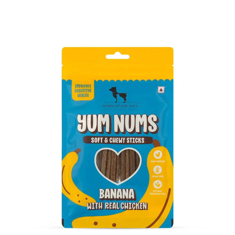 Heads Up For Tails All Life Stages Stick Yum Nums - Banana & Chicken Dog Treats | Puppy Training Treats | Dog Snacks & Treats for Small & Large Dogs | High-Protein, Soft & Chewy - 75gm Heads Up For Tails