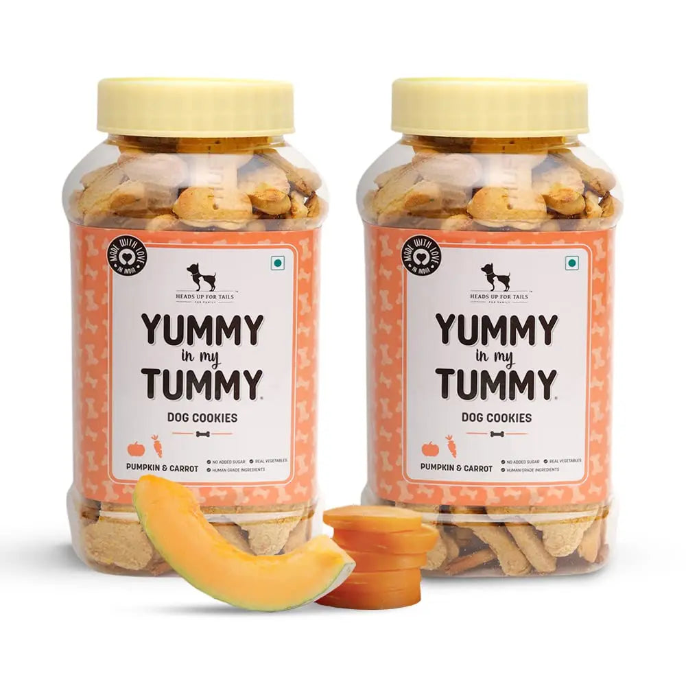 Heads Up For Tails Dog Biscuits Veg - Puppy Treats Cookies (320 Gm Each, Pumpkin And Carrots) - Pack Of 2 Heads Up For Tails