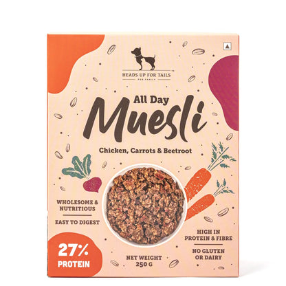 Heads Up For Tails Huft All Day Muesli Chicken Wholesome&Nutritious Dog Treats-250 Gm,Carrots&Beetroot(Pack Of 1) Heads Up For Tails