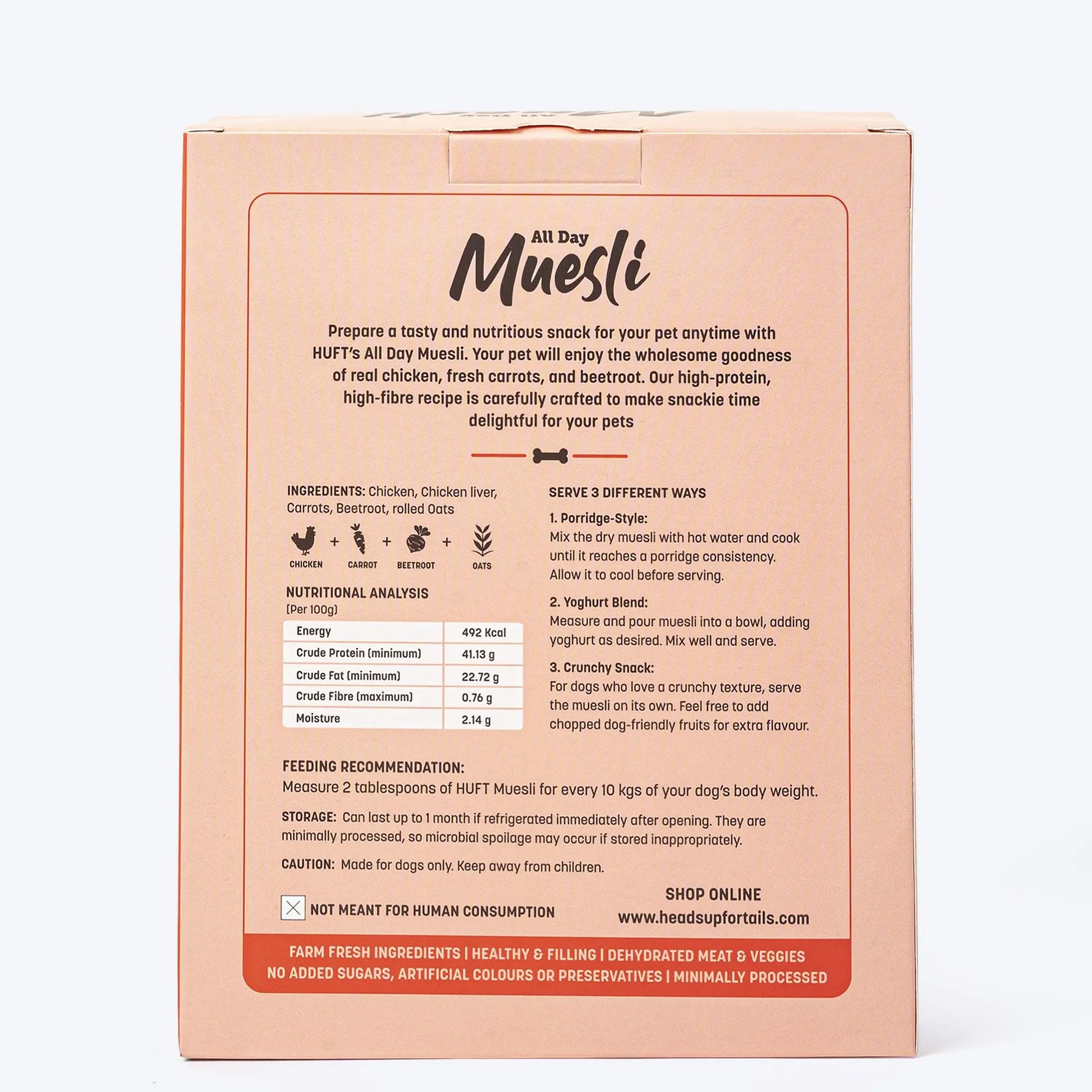 Heads Up For Tails Huft All Day Muesli Chicken Wholesome&Nutritious Dog Treats-250 Gm,Carrots&Beetroot(Pack Of 1) Heads Up For Tails