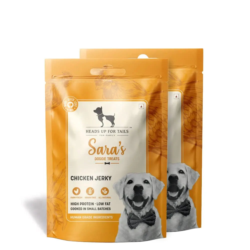 Heads Up For Tails Sara'S Doggie Treats Chicken Jerky,Non Veg Treats For Dogs - 70 G Each (Pack Of 2),Adult,Dry Heads Up For Tails