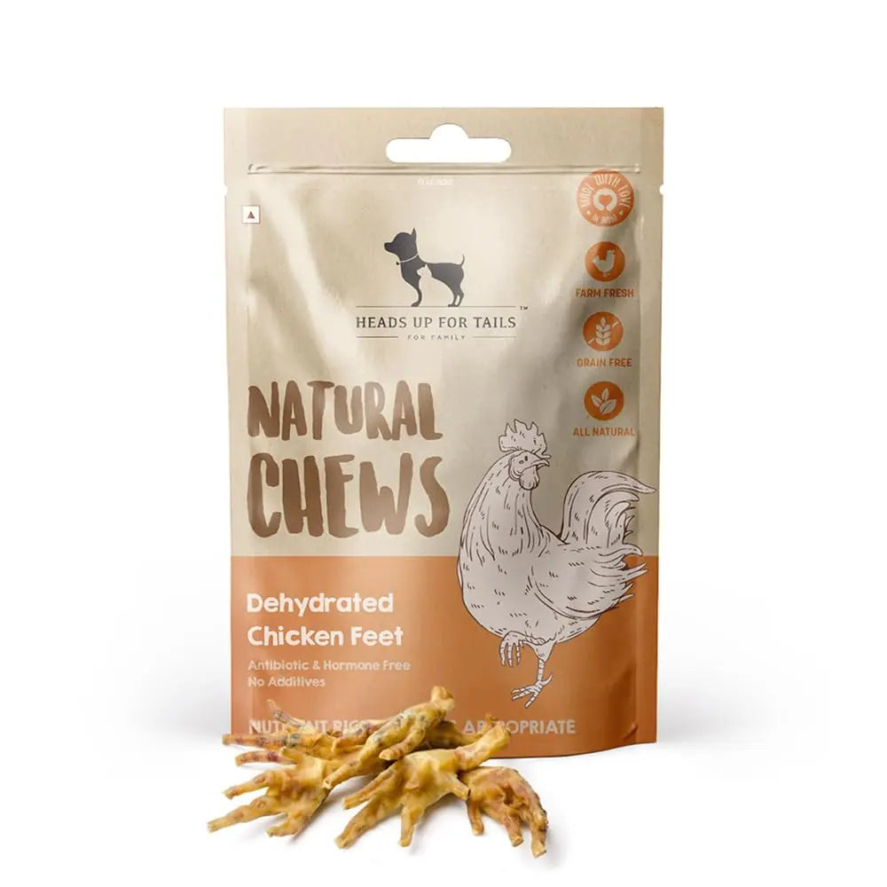 Heads Up For Tails Sara's Natural Chews Dehydrated Chicken Feet Dog Treats-80 Gram, Adult, Dried Heads Up For Tails