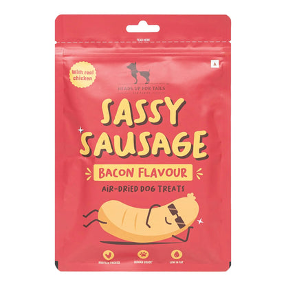 Heads Up For Tails Sassy Sausage Dog Treats with Real Chicken Air-Dried (Bacon) - 100 G | Healthy Snacks for Puppies & Adult Dogs | Training Treats for Small Dogs & Puppies | Pet Treats Heads Up For Tails