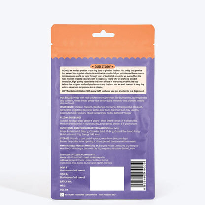 Heads Up For Tails Yum Nums Chicken,Blueberries & Ashwagandha Soft Treat for Senior Dog|High in Proteins|Gluten & Grain Free|Salt & Sugar Free|No Artificial Colours|Farm-Fresh - 70 Gm,Tablet Heads Up For Tails