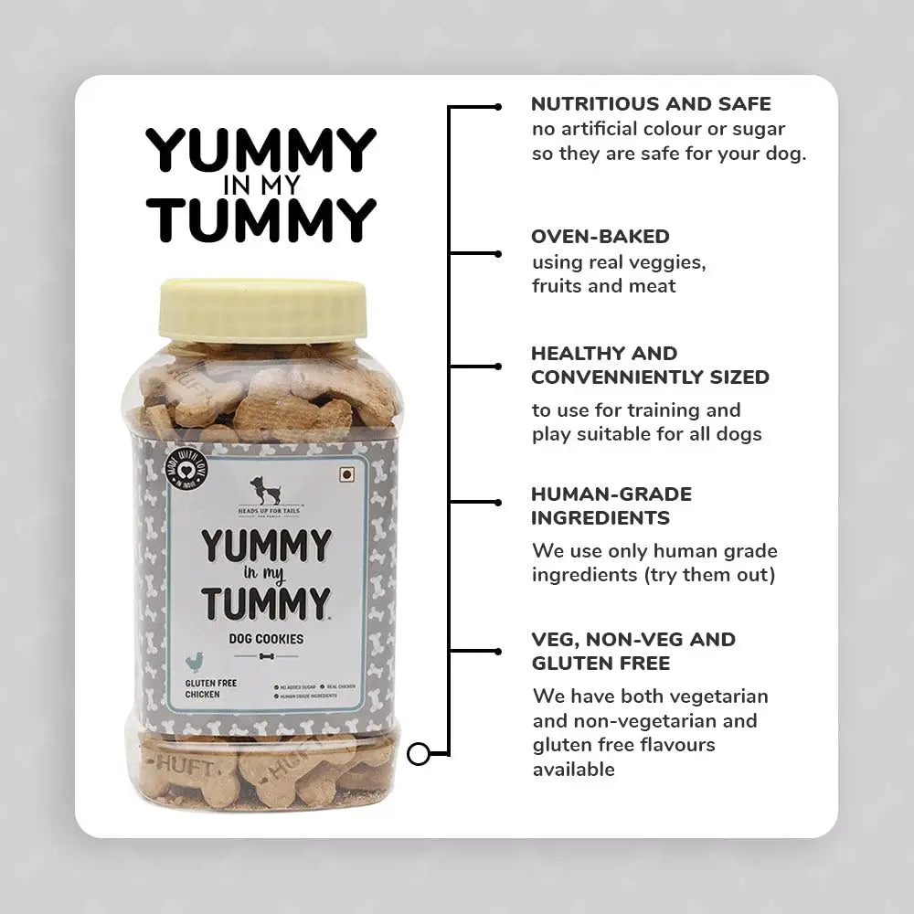 Heads Up For Tails Yummy In My Tummy Real Chicken Dog Biscuits - 800 Gm | Gluten Free | Real Chicken | No Flavour Added | Preservative Free | Suitable For All Breeds, All Life Stages Heads Up For Tails