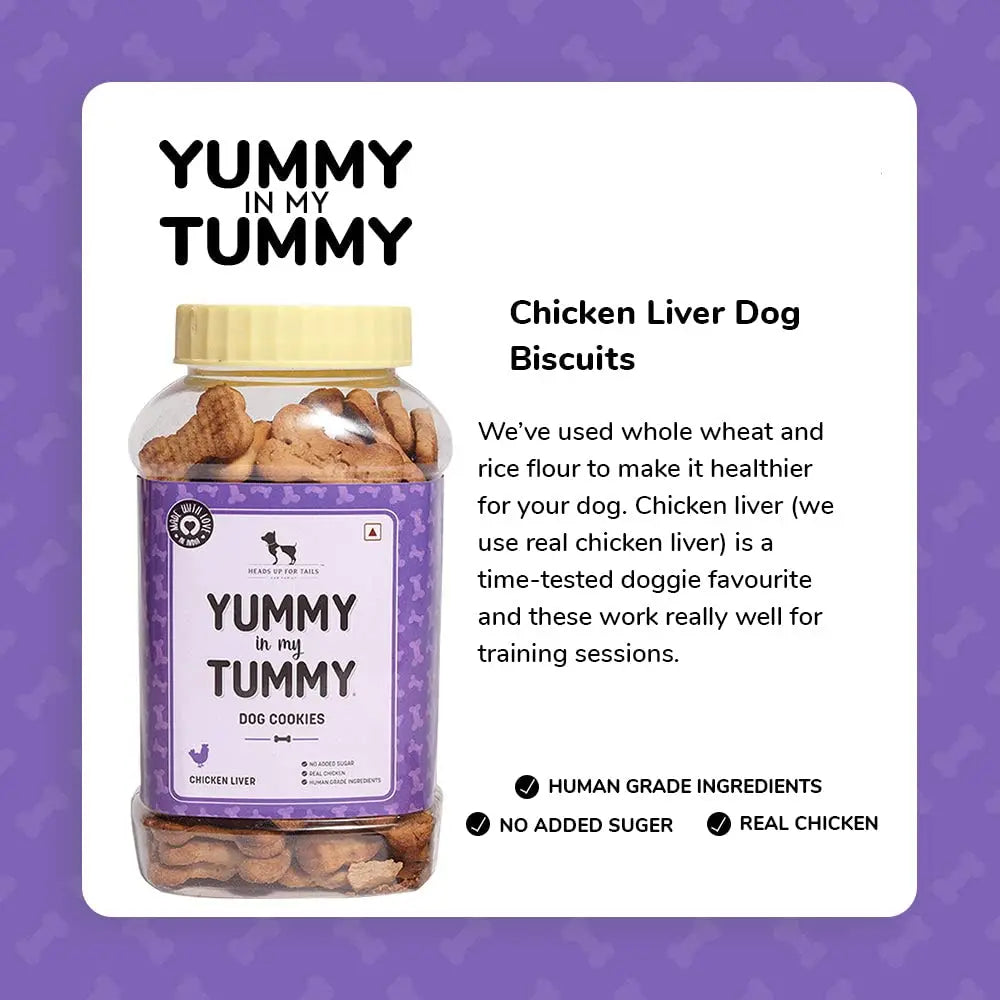 Heads Up For Tails Yummy in My Tummy Real Chicken Liver Dog Biscuits for Puppy & Adult Dog - 800 g | Puppy Treats for Training, Chicken Dog Treats Heads Up For Tails